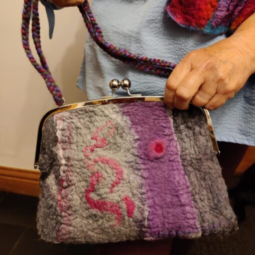 Sample for Nuno felted bag workshop at The Corner Patch