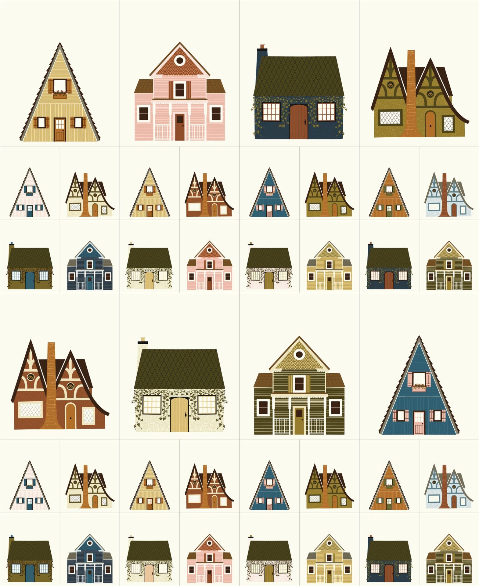 Moda Fabrics - Quaint Cottage by Gingiber - Panel - Cottages - Blocks - White Multi - 48378 11