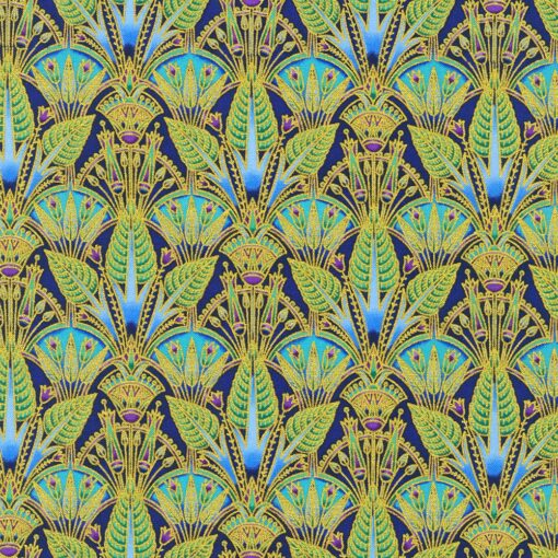 Robert Kaufman - Ancient Beauty - Fans - Geometric Floral - Royal Blue Multi - Gold Metallic - 22114 11