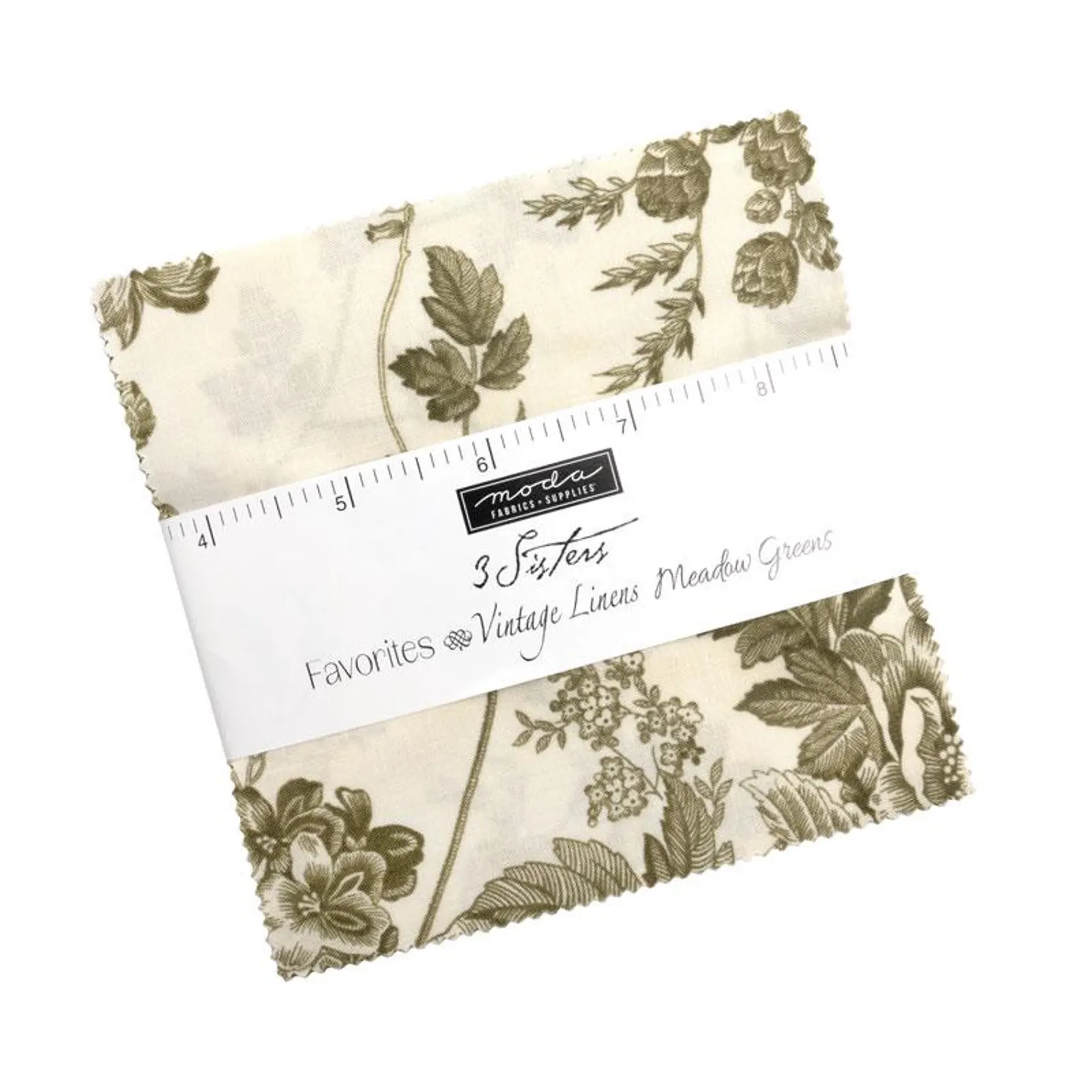 Moda Fabrics - 3 Sisters Vintage Linens - Meadow Greens - Pre-cuts - Charm Pack - Green Multi