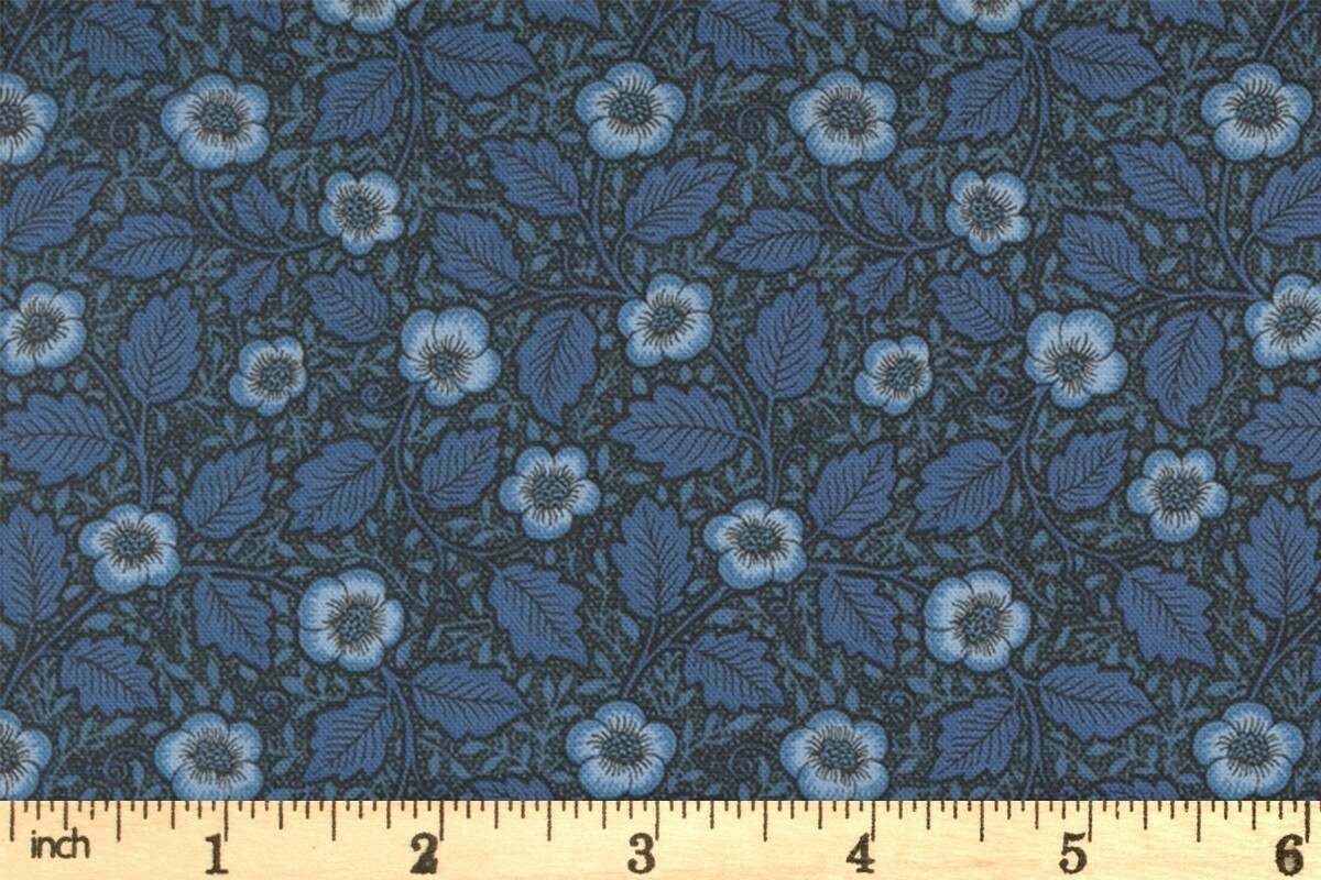 Moda Fabrics - Morris Manor - Best of Morris by Barbara Brackman - Antipodes - Floral - Twilight - Blue Multi - 8396 18