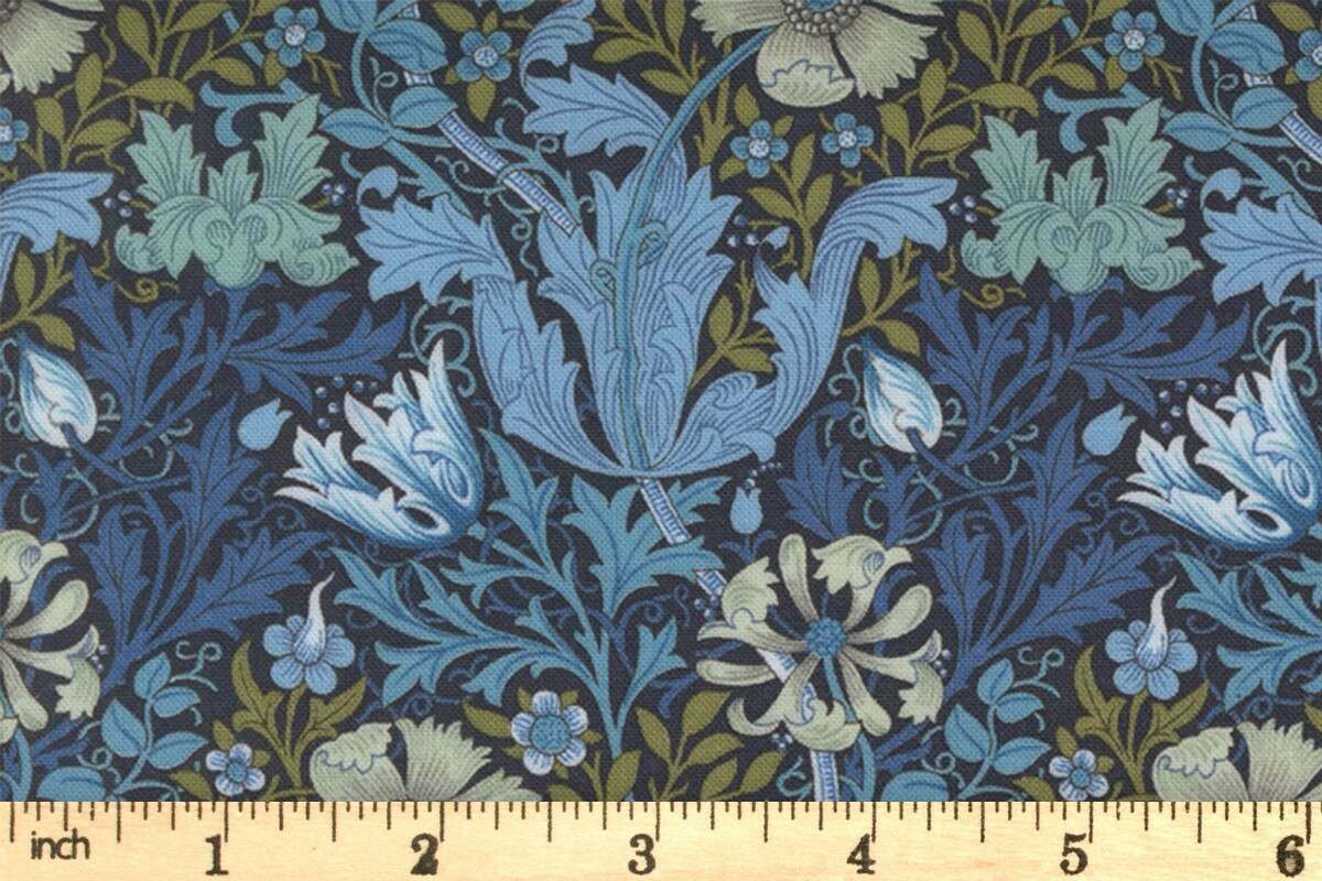 Moda Fabrics - Morris Manor - Best of Morris by Barbara Brackman - Compton - Floral - Twilight - Blue Multi - 8390 15