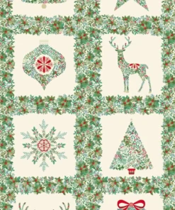 Makower - Christmas - Good Tidings - Panel - Large Squares - Cream Multi - 111 Q