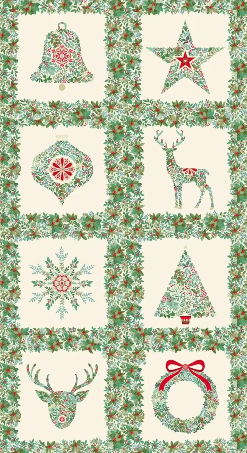 Makower - Christmas - Good Tidings - Panel - Large Squares - Cream Multi - 111 Q