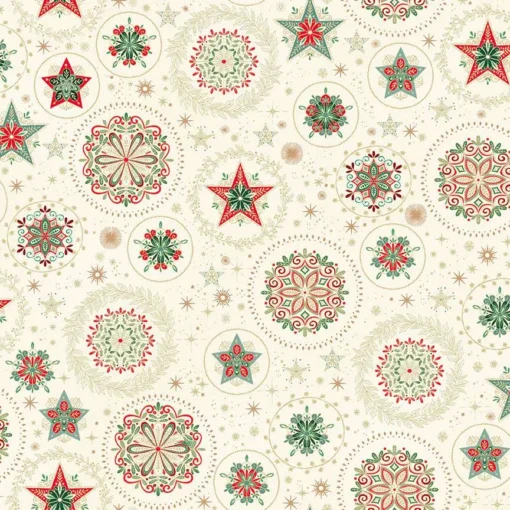 Makower - Christmas - Good Tidings - Snow Crystal - Cream Multi - 103 Q