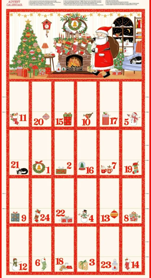 Makower - Christmas - Jolly Saint Nick - Advent Calendar - Panel - Cream Multi - 128 1