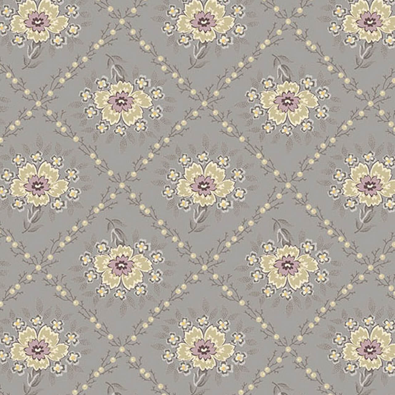 Andover Fabrics - Wildflower Cottage by Renee Nanneman - Trellis Dove - Geometric - Floral - Pewter - Grey Multi - 1591 C