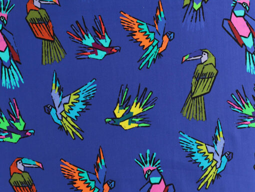 Fabric Godmother - Dressmaking - Neon Parrots - Cotton Poplin - Blue Multi - 32490 DG01