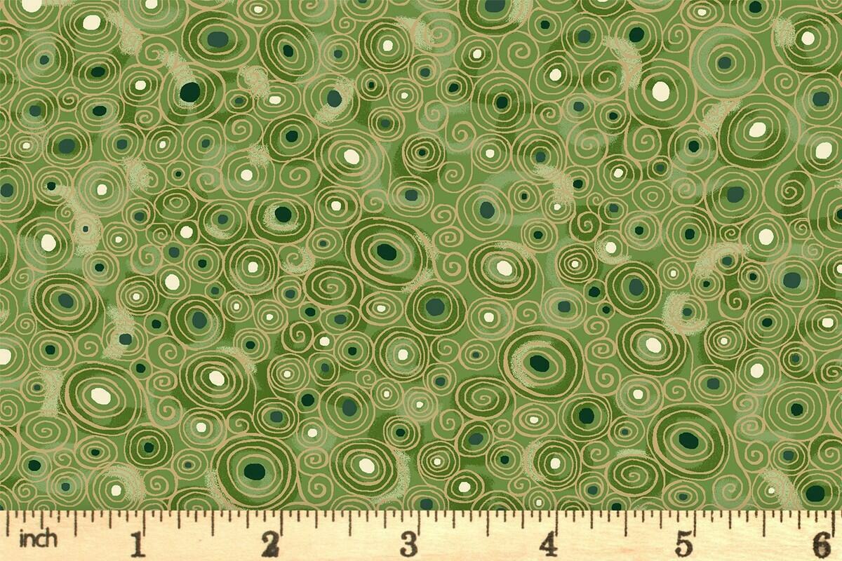 Makower - Golden by Andover - Scroll Green - Geometric - Gold Metallic - Green Multi - 158 G