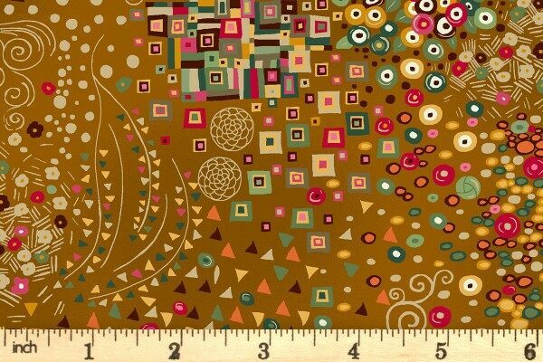 Makower - Golden by Andover - Symphony Yellow - Geometric - Gold Metallic - Light Brown Multi - 155 Y