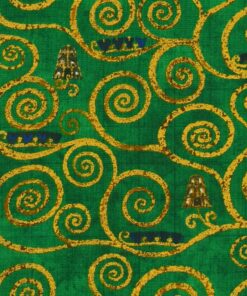 Robert Kaufman - Gustav Klimt - Scrolls - Green  Gold Metallic - 21350 7