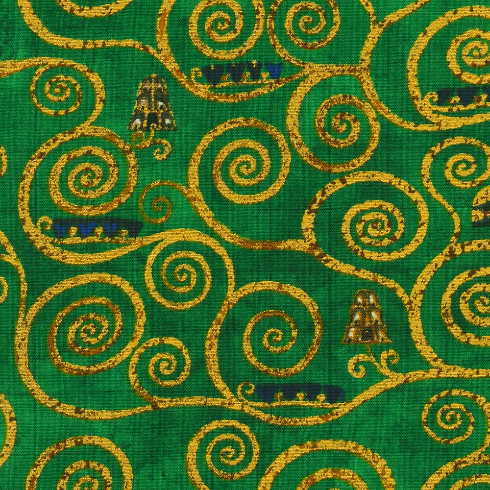 Robert Kaufman - Gustav Klimt - Scrolls - Green Gold Metallic - 21350 7