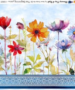 In The Beginning Fabrics - Blooming Day and Night - Blue Border - Floral - Stripe - White Multi - 1 BDN2