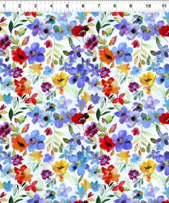 In The Beginning Fabrics - Blooming Day and Night - Blue Garden - Floral - White Multi -  2 BDN2