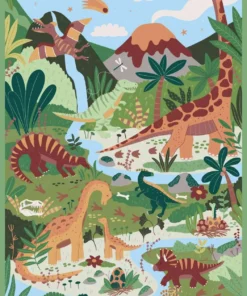 Makower - Prehistoric - Panel - Dinosaurs - Scenic - Cream Multi - 170 1