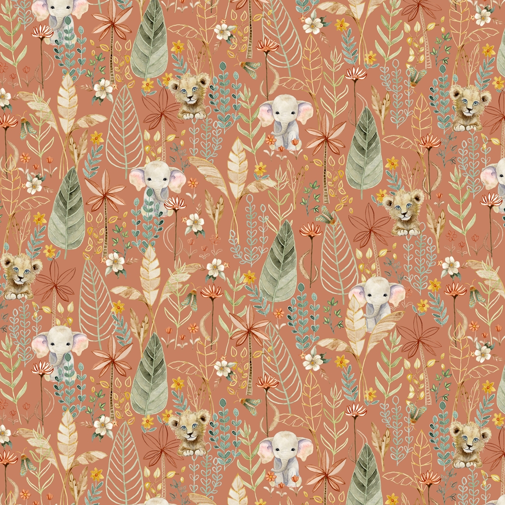 P & B Textiles - Mini Menagerie -Packed Animals - Allover - White Multi - Jungle Animals - Stripe MMEN 6118 DJ