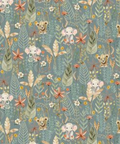 P & B Textiles - Mini Menagerie -Packed Animals - Allover - Pale Teal Multi - Jungle Animals -  MMEN 6118 DT