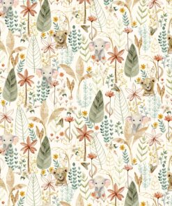 P & B Textiles - Mini Menagerie -Packed Animals - Allover - White Cream Multi - Jungle Animals -  MMEN 6118 E