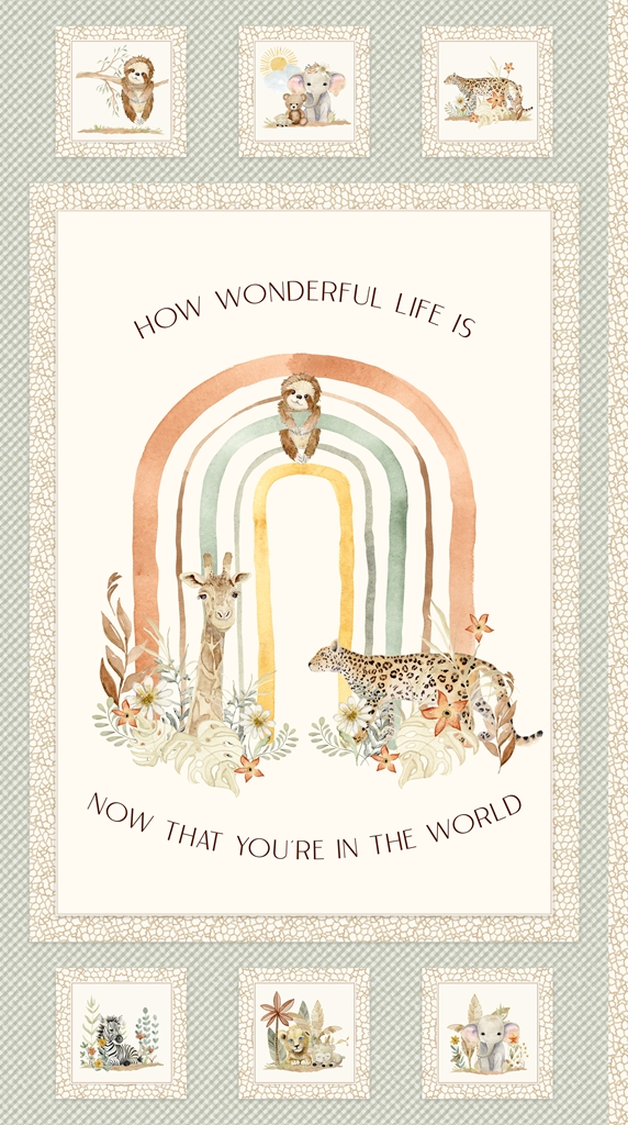 P & B Textiles - Mini Menagerie - Jungle Animals - Panel - White Multi - MMEN 6115 PA