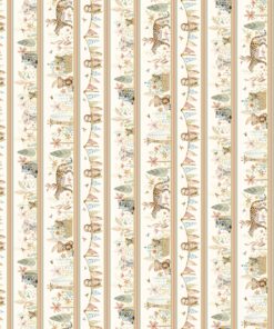 P & B Textiles - Mini Menagerie - Scenic Jungle Stripe - White Multi - Animals - MMEN 6116 MU
