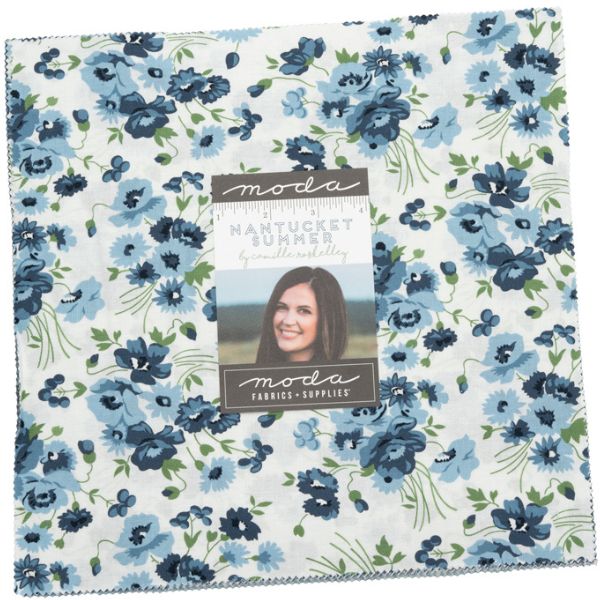 Moda Fabrics - Precuts - Layer Cake - Nantucket Summer - 10 inch squares - Floral - Geometric - Blue Green Multi - LC 55260-
