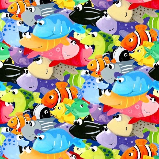 Clothworks - World of Susybee - Under the Sea - All Over Fish - Multi - 20420