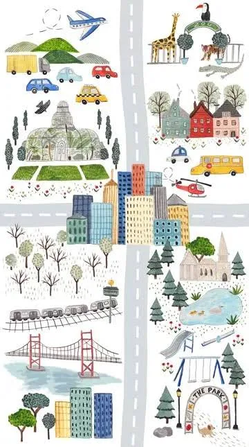 Figo Fabrics - Mini Metropolis by Sarah Boccaccini - Panel - Scenic - Multi - 91188