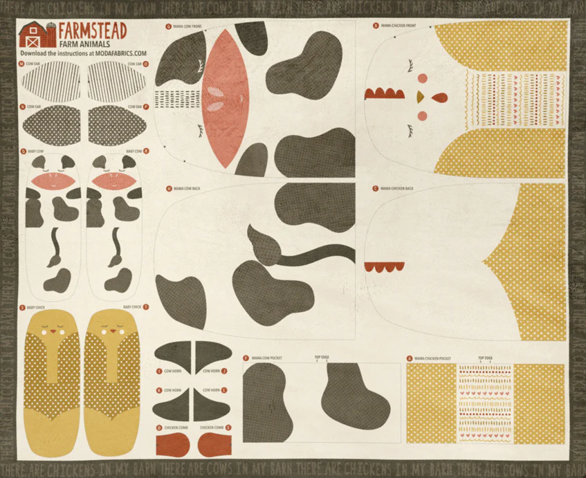 Moda Fabrics - Cuddle Farmstead by Stacy Iest Hsu - Panel - Cow and Chicken Soft Toys - White Multi - 20942