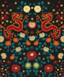 Lewis & Irene - Year of the dragon_Dragon Panel_Dragon_Floral on black_multi