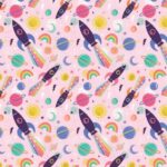Reynard - Cosmic Rockets - Cotton - Childrens - Pink - AR 4263