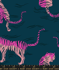 Winbourne Fabrics - Poolside Too - Dressmaking - Tigers on Navy - Blue Pink - Rayon - 5206 13R