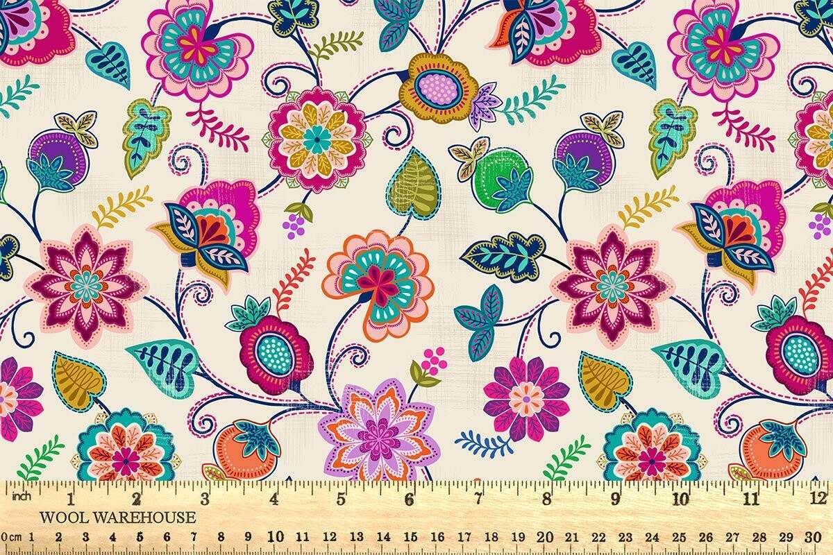 Lewis & Irene - Sambramha - John Scott - Floral on Cream - Cream - A976A