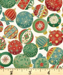 Makower - Adorn - Christmas Baubles - Multi-colours on Cream - Metallic  Cream - Adorn - Q