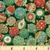 Makower - Adorn - Christmas Baubles - Multi-colours on Green - Metallic - Green - Adorn - G