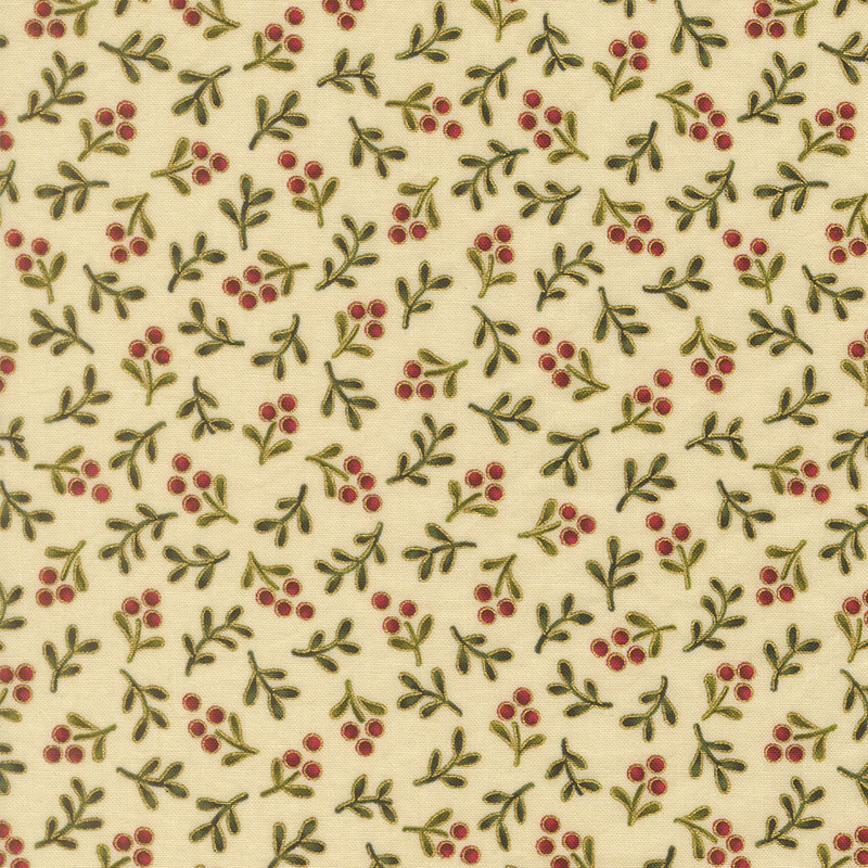 Moda Fabrics - Merry Manor Metallic - Christmas 2026 - Berries - Cream - Gold Metallic - 33866 11M