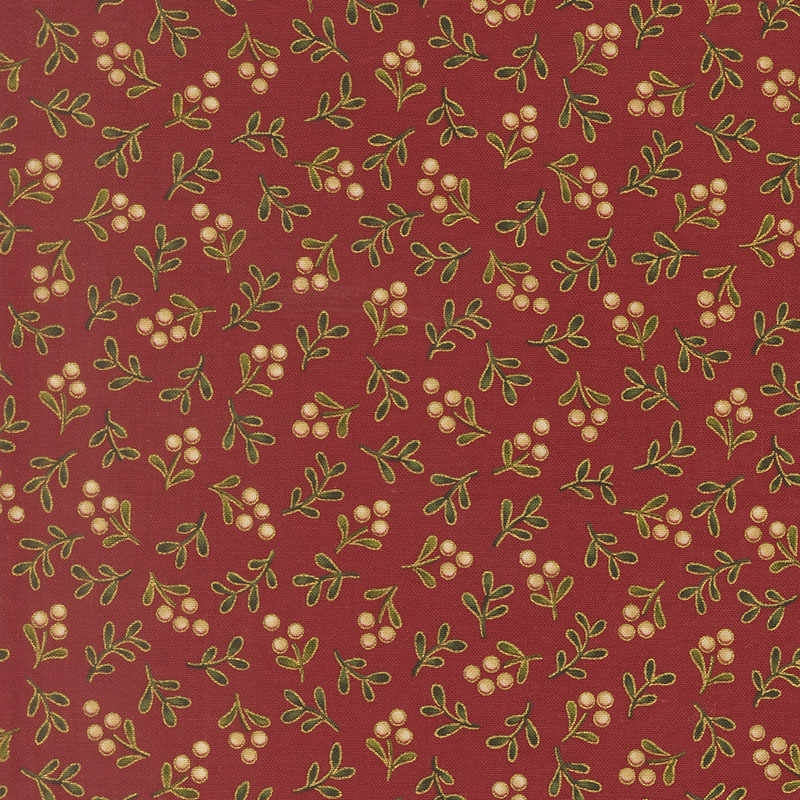 Moda Fabrics - Merry Manor Metallic - Christmas 2026 - Berries - Crimson - Red Multi -Gold Metallic - 33866 12M