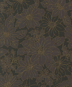 Moda Fabrics - Merry Manor Metallic - Christmas 2026 - Poinsettia Flowers - Ebony - Black - Gold Metallic - 33862 14M