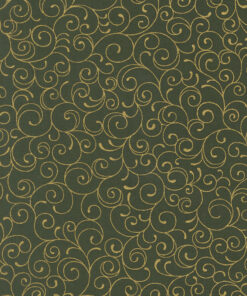Moda Fabrics - Merry Manor Metallic - Christmas 2026 - Scrolls - Evergreen - Green - Gold Metallic - 33865 13M
