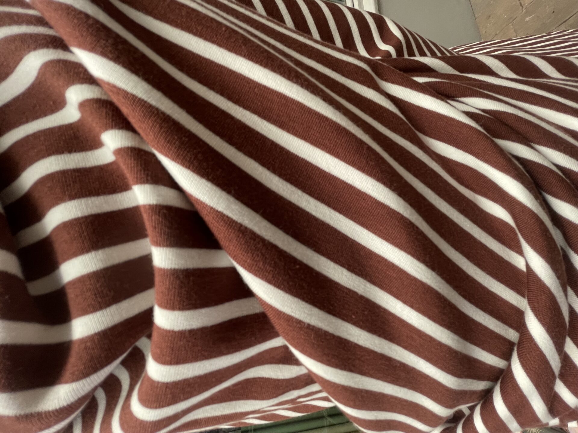 Telio Fabrics - Dressmaking - Stretch - Bamboo Mariner Fleece - Stripe - Bamboo Cotton Spandex -Ecru Cocoa - Cream Brown - 41611 97