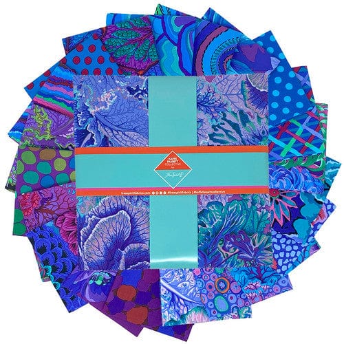 Free Spirit Fabrics - Kaffe Fassett Collective - Classics and Stash - Precuts - Layer Cake - Ruby - Floral - Geometric - Blues Multi - 610 Royal