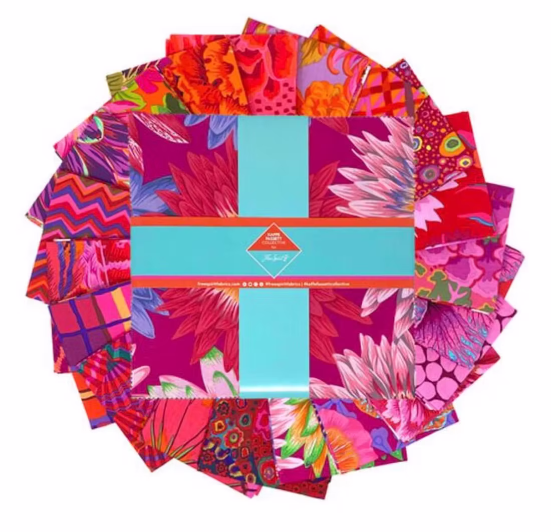 Free Spirit Fabrics - Kaffe Fassett Collective - Classics and Stash - Precuts - Layer Cake - Ruby - Floral - Geometric - Pink Red Multi - 610 Ruby