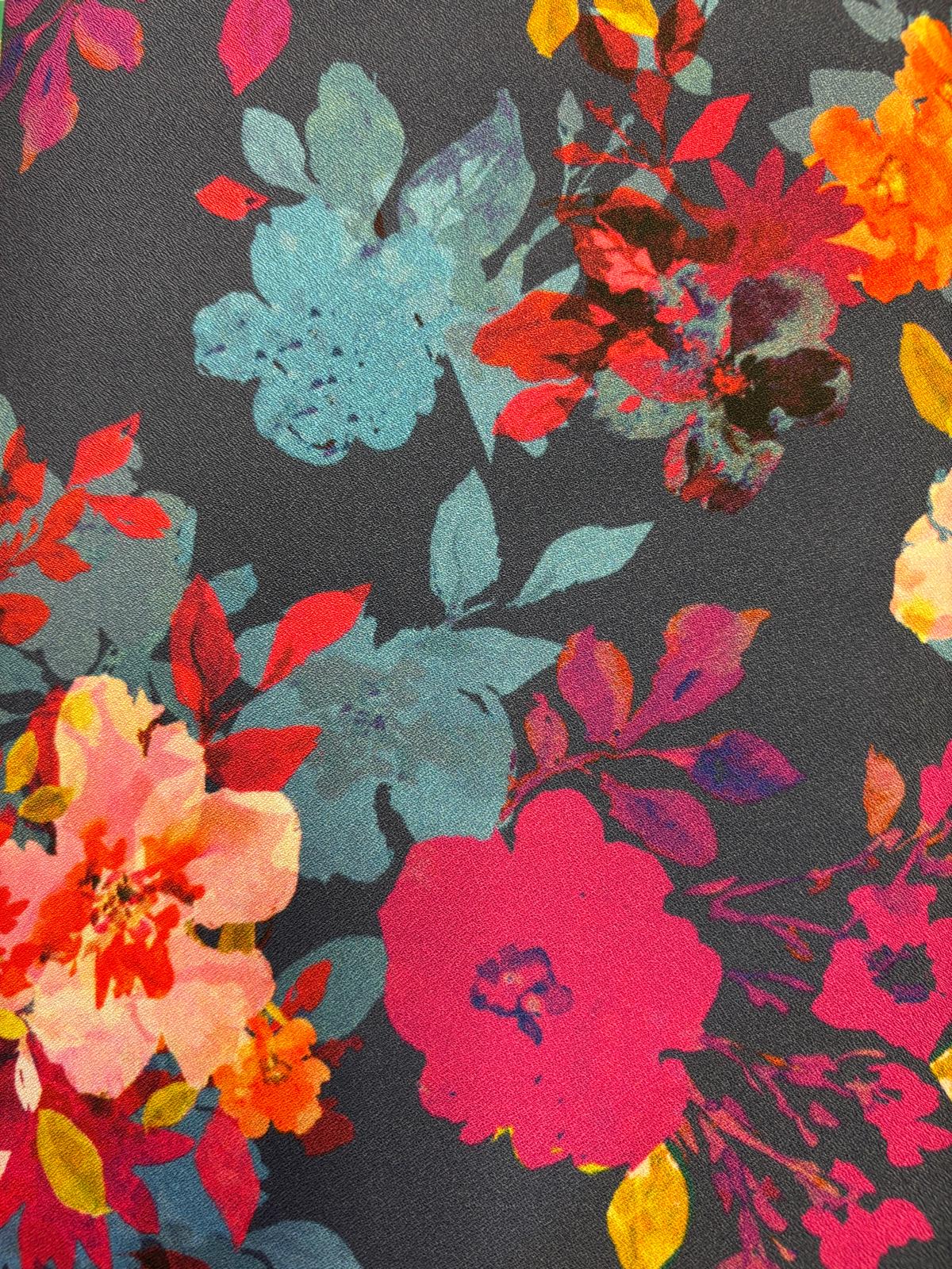 Peter Horton Textiles - Dressmaking - Floral Print - Blue - Multi - Polyester - Lycra - 7612