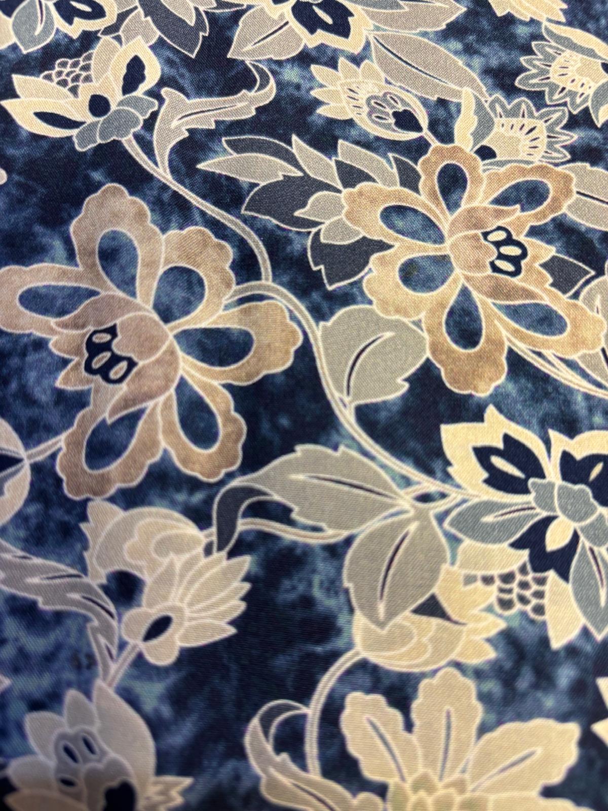 Peter Horton Textiles - Dressmaking - Blue Cream -Floral and foliage - Viscose - 7686