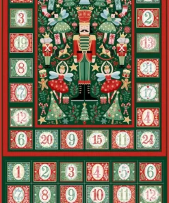 Makower - Panel - Christmas - Advent Calendar - Nutcracker - Green Red Multi - 228