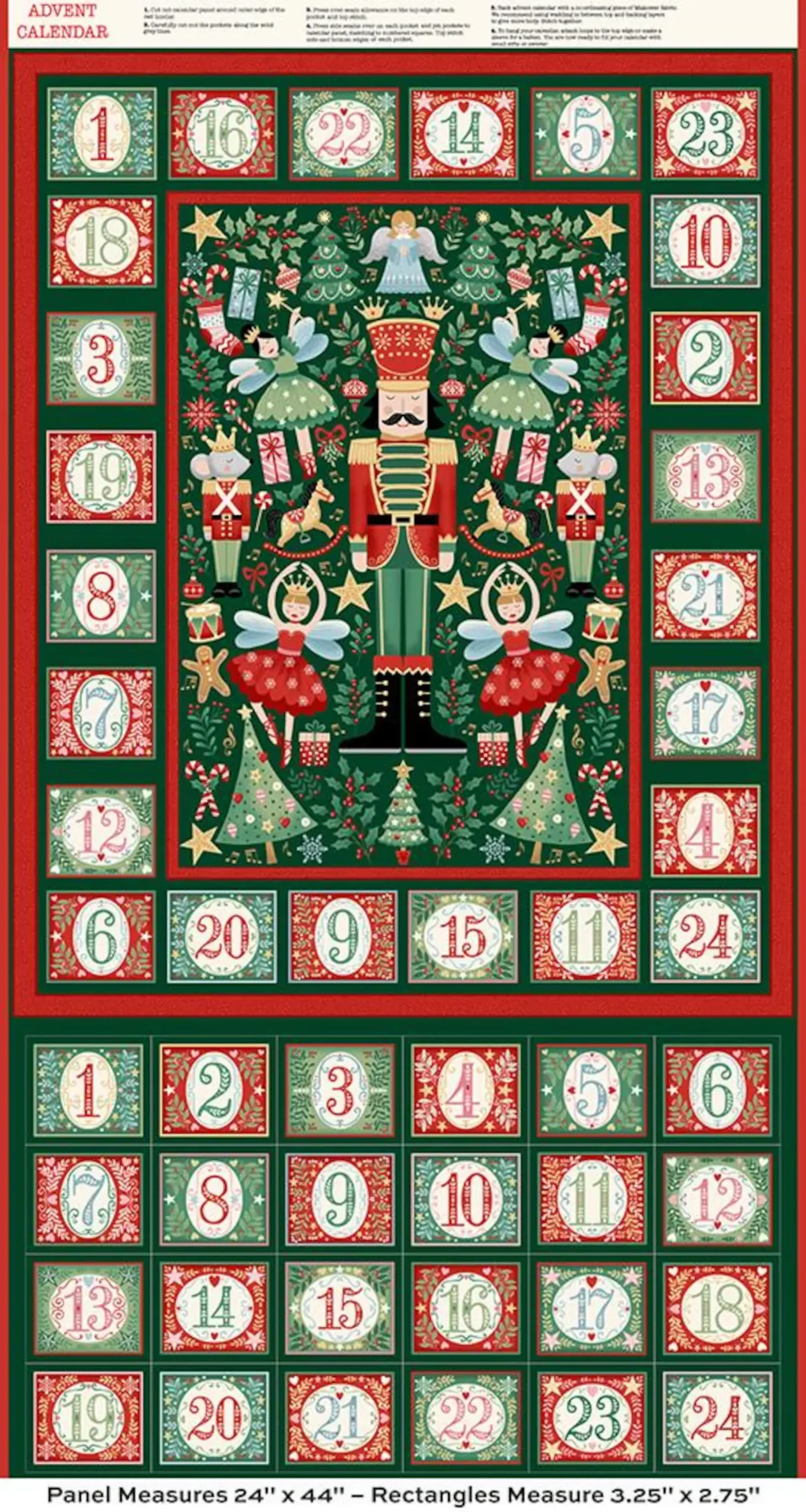 Makower - Panel - Christmas - Advent Calendar - Nutcracker - Green Red Multi - 228