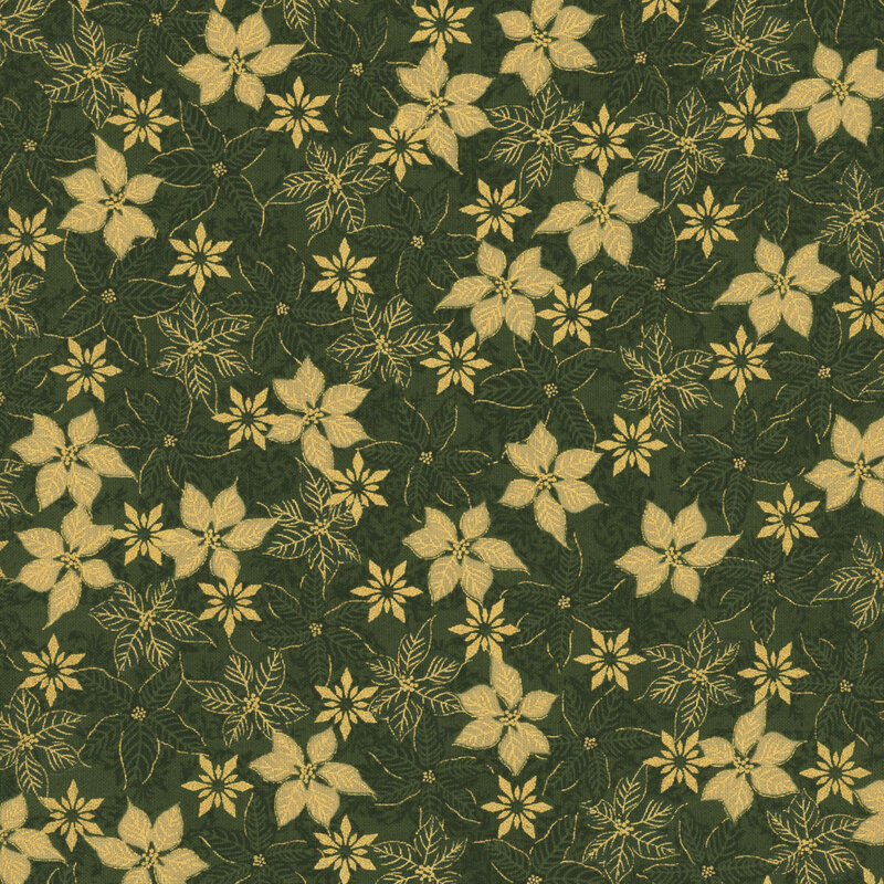 Stof Fabrics - Christmas - Snow Crystals - Poinsettia - Green Gold - 4593 801