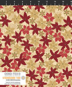 Stof Fabrics - Christmas - Snow Crystals - Poinsettia - Beige Red Gold - 4593 202