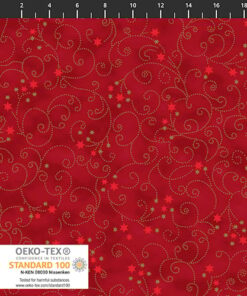 Stof Fabrics - Christmas - Snow Crystals - Scrolls and Stars - Red Gold - 4593 406