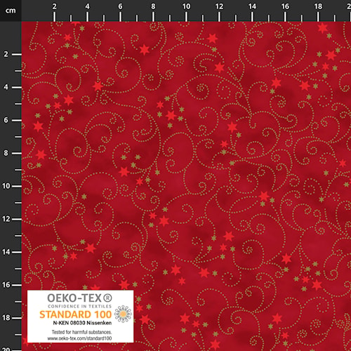 Stof Fabrics - Christmas - Snow Crystals - Scrolls and Stars - Red Gold - 4593 406
