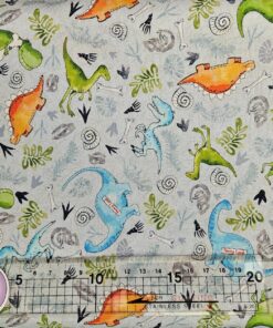 Visage Textiles - Little Dinosaurs by Susan Wheeler - Little Dinosaurs and Fossils - Scattered Dinosaurs - Pale Blue Multi - 3839 01